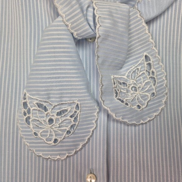 Lady Shapely Women's Long Sleeve Button Up Tie-Neck Striped Blouse Sz L VINTAGE - Picture 4 of 7